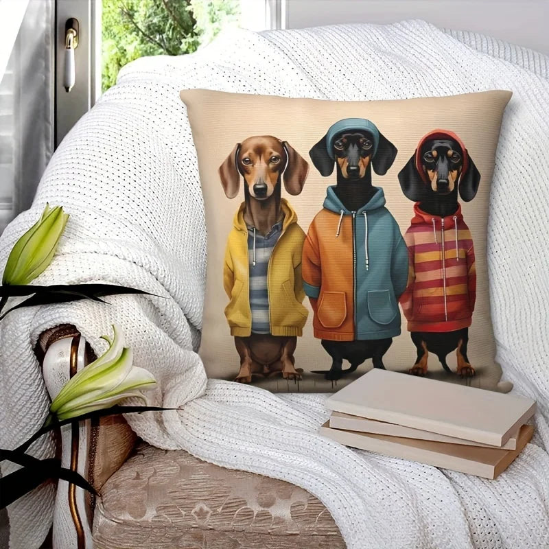 Cute Dachshund Dogs in Hoodies Throw Pillow Cover Cushion Case