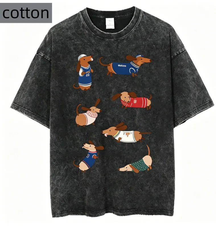 Dachshund Dog Graphic T Shirt Women Pure Cotton Cute Sausage Dog Print Tee