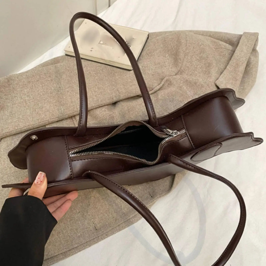 Dachshund Silhouette Women Tote Handbag Faux Leather Dog Purse Novelty Shoulder Bag Stitched Trim for Trendy Outings