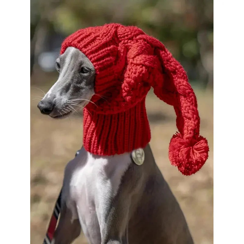 Hand Knit Winter Wool Greyhound Large Dog Beanie Hat Dog Accessories Whippet Snood for Dogs