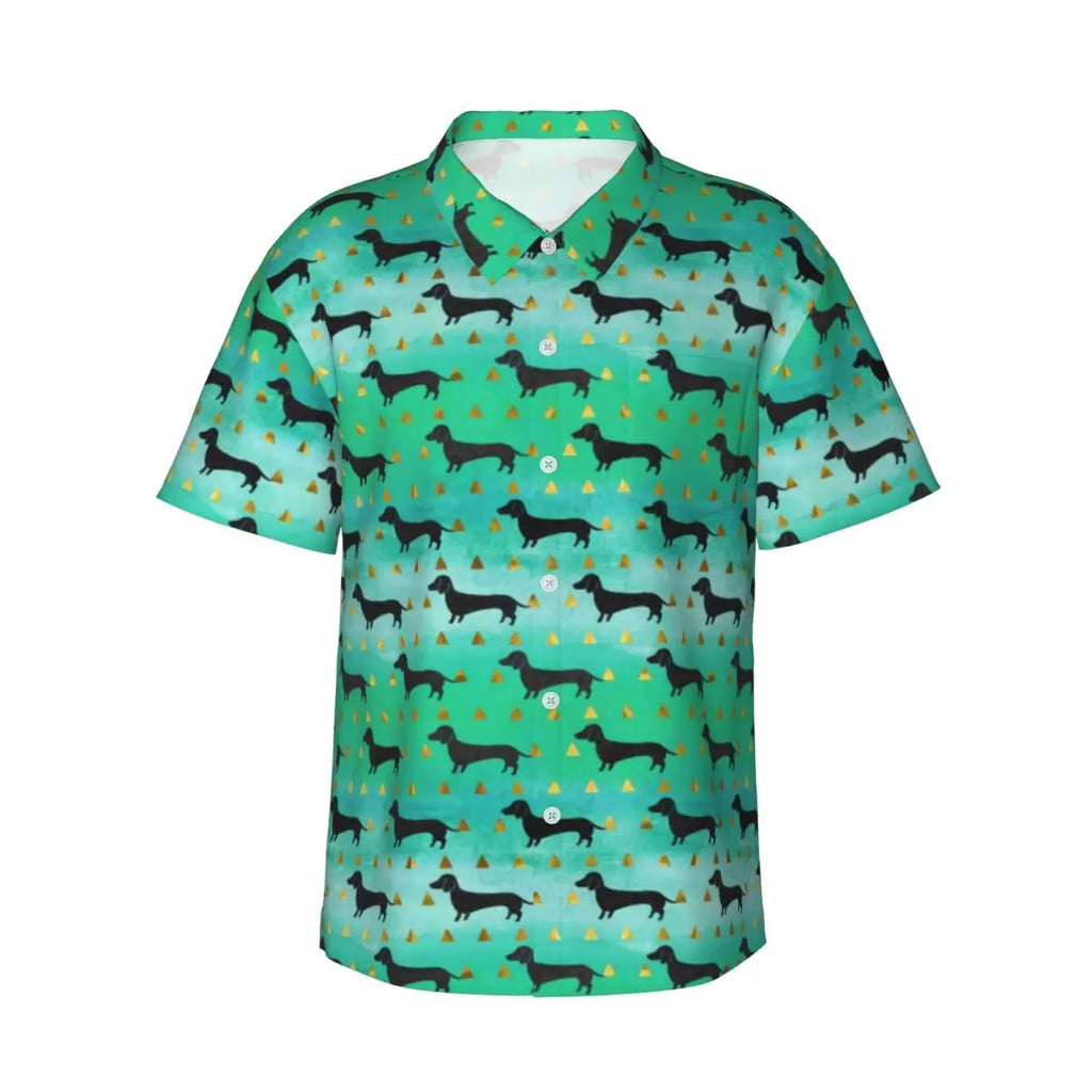 Snow Dachshund Vacation Shirt Mens Christmas Print Casual Shirt for Summer Short-Sleeve Custom