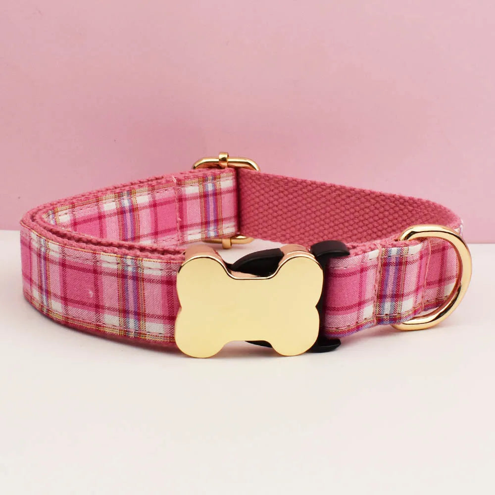 Custom Design Logo Plaid Dog Collar High Quality Cotton Pet Accessories Personalized Lead Your Dog Stand out in Style