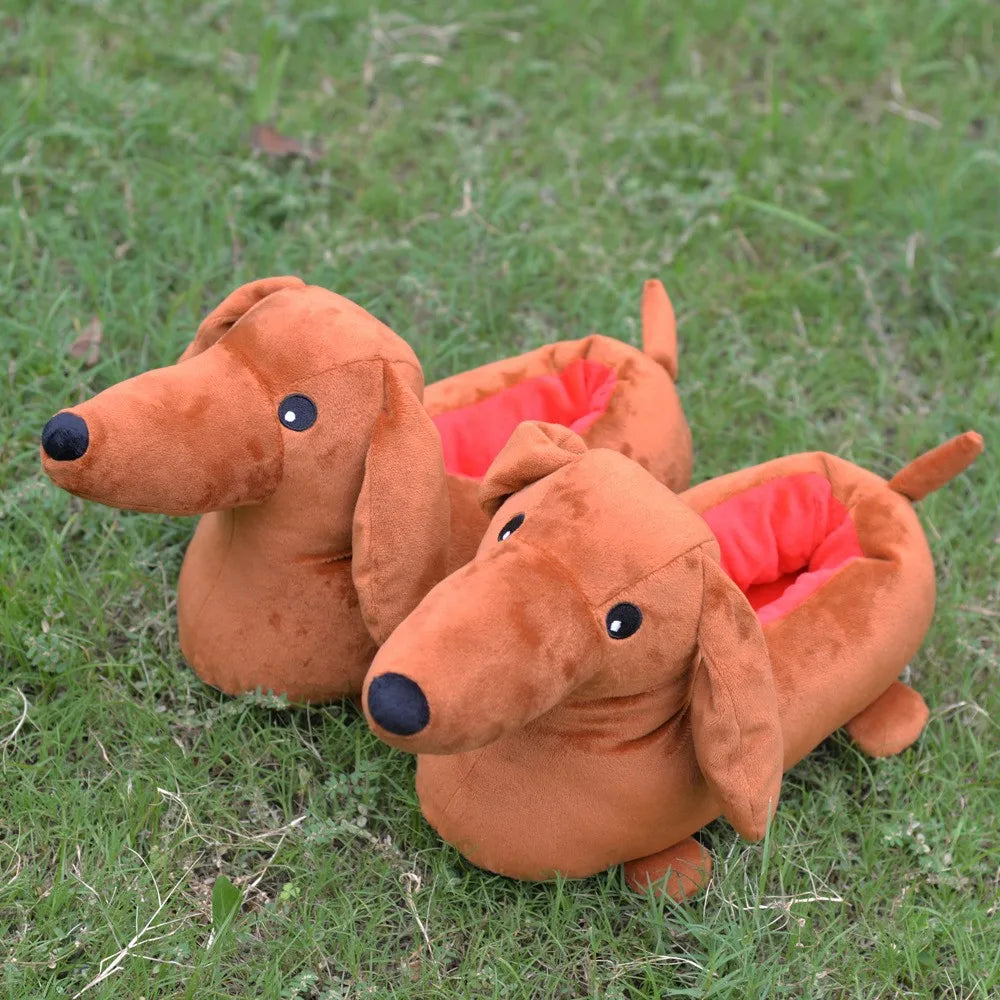 New Dachshund Plush Slippers Cute Dog Stuffed Shoes Fun Animals House Slippers Women Men Indoor Shoes Christmas Gifts
