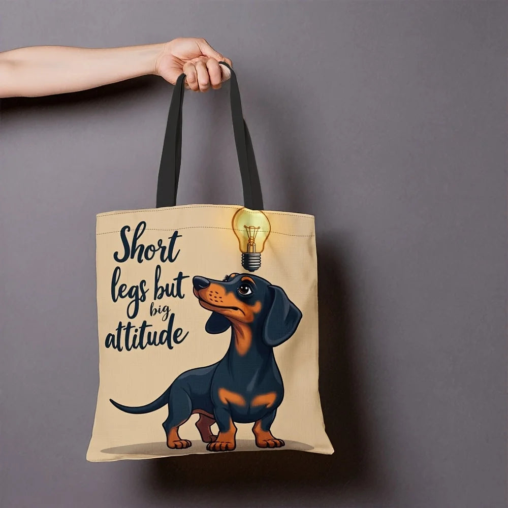 Fun Dachshund Cartoon Tote Bag with "Short Legs Big Attitude"