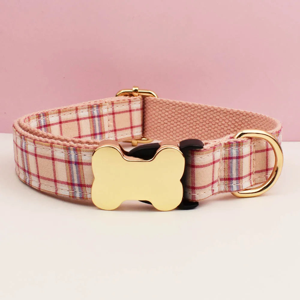 Custom Design Logo Plaid Dog Collar High Quality Cotton Pet Accessories Personalized Lead Your Dog Stand out in Style