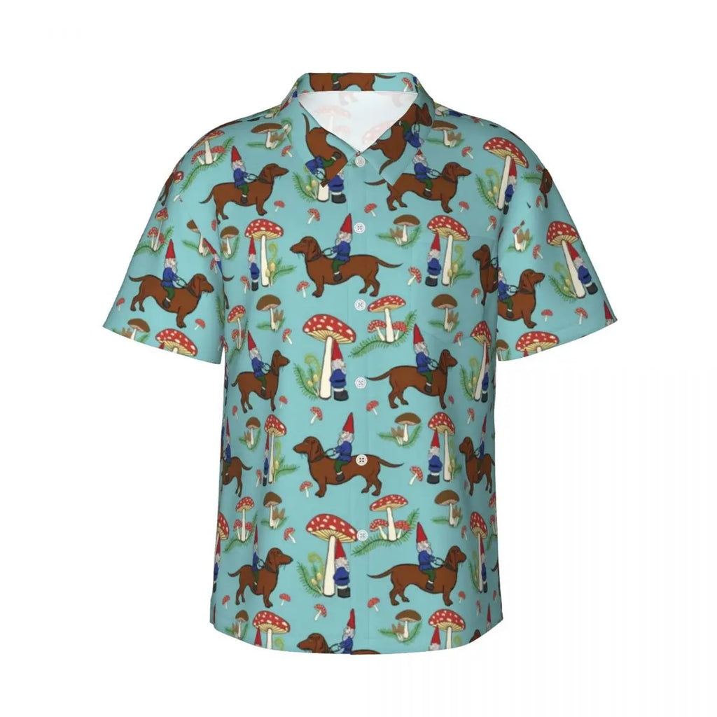 Snow Dachshund Vacation Shirt Mens Christmas Print Casual Shirt for Summer Short-Sleeve Custom