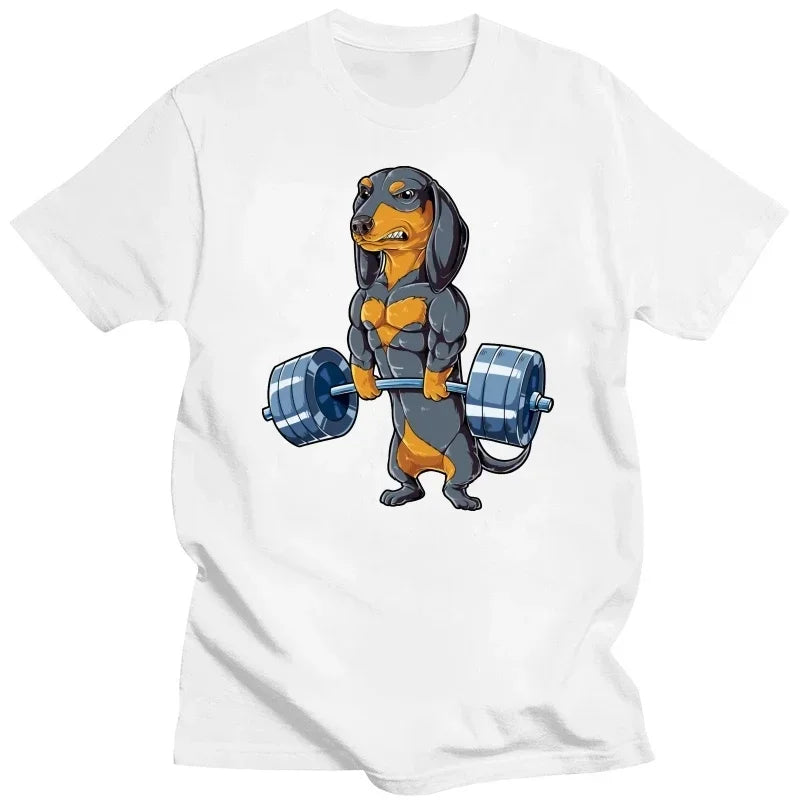Dachshund Dog Weightlifting Deadlift Gym T Shirt Streetwear Short Sleeve