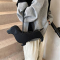 Dachshund Silhouette Women Tote Handbag Faux Leather Dog Purse Novelty Shoulder Bag Stitched Trim for Trendy Outings