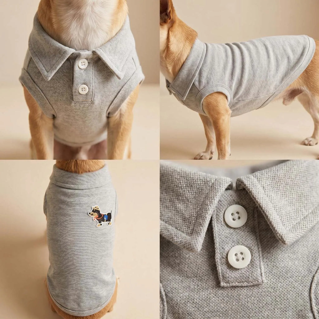 Cartoon Dachshund Embroidered Pet Polo Shirt Soft Breathable Sleeveless