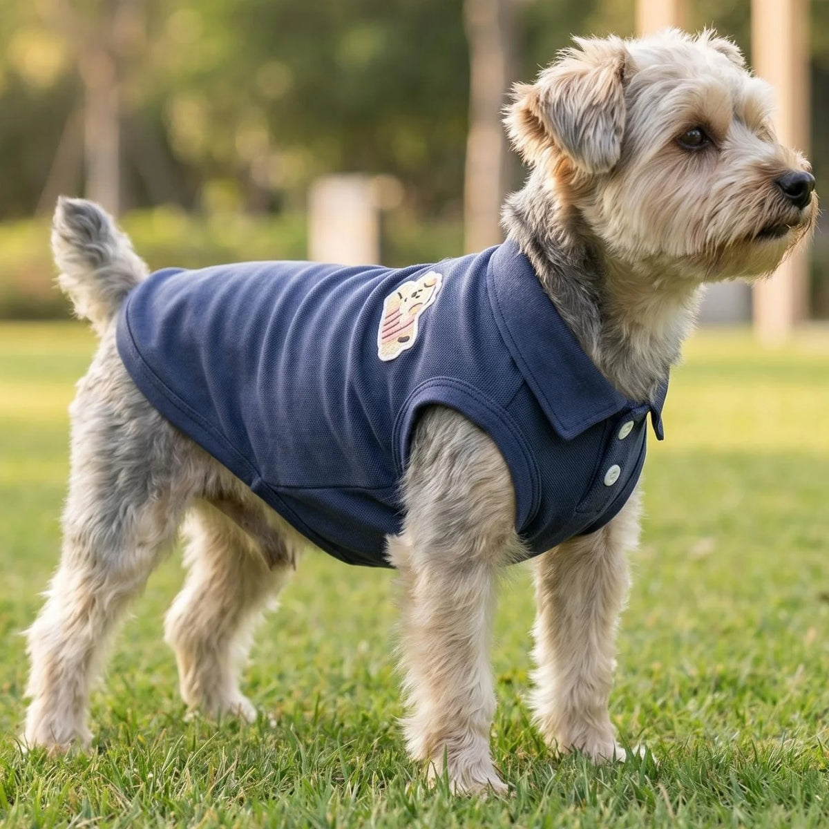 Cartoon Dachshund Embroidered Pet Polo Shirt Soft Breathable Sleeveless