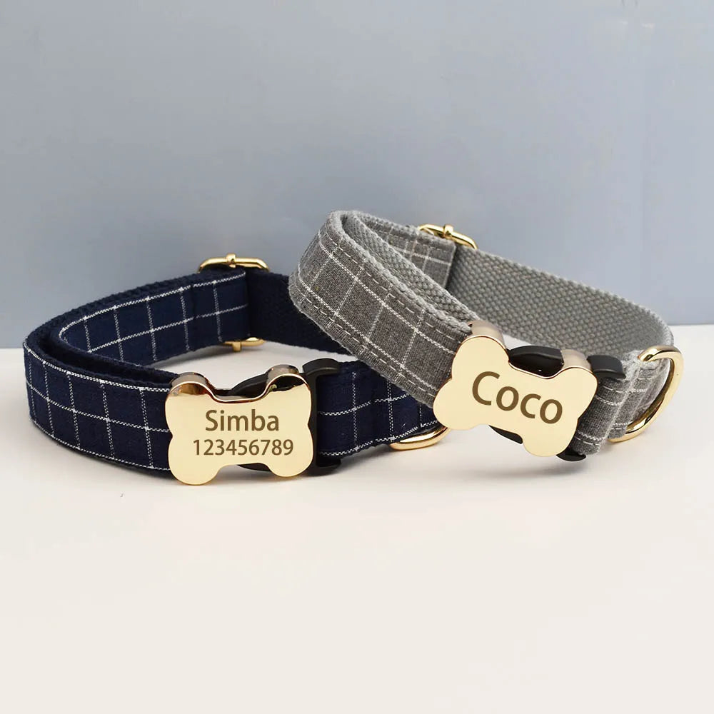 Custom Design Logo Plaid Dog Collar High Quality Cotton Pet Accessories Personalized Lead Your Dog Stand out in Style
