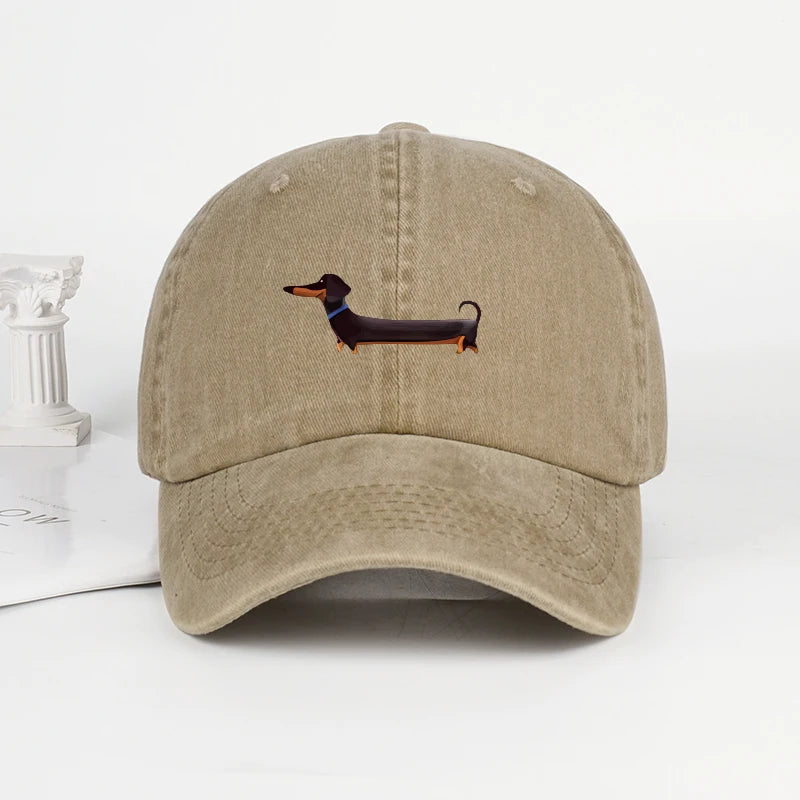 Dachshund Print Retro Washed Baseball Cap