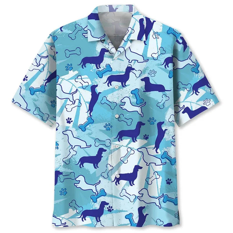 Cute Dachshund Hawaiian Shirt Men New In 3D Printed Animal Dog Lapel Short Sleeves Tops Outdoor Blouse Summer Button Shirts