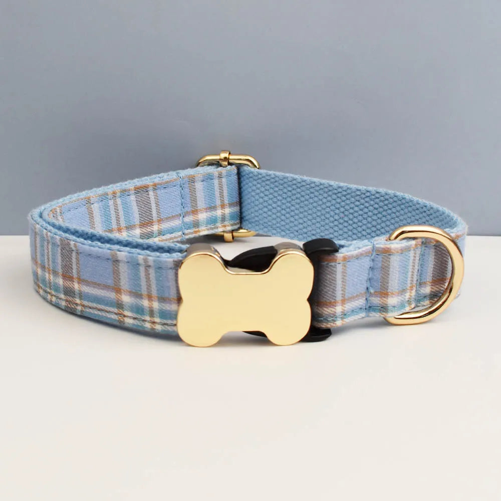 Custom Design Logo Plaid Dog Collar High Quality Cotton Pet Accessories Personalized Lead Your Dog Stand out in Style