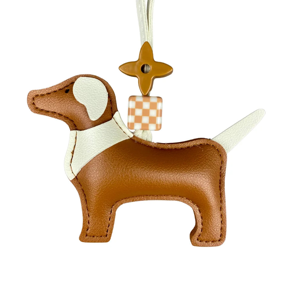 Handcrafted Leather Hound Dog Bag Charm/Keychain - Premium Craftsmanship, 7 Versatile Colors with Elegant Bead Accent-PU Leather
