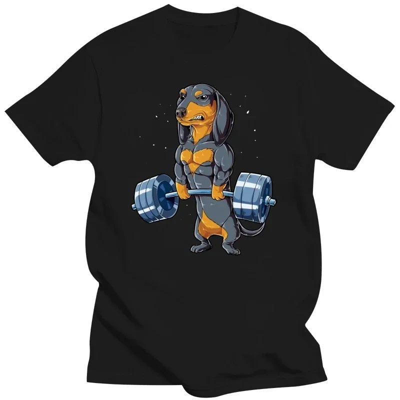Dachshund Dog Weightlifting Deadlift Gym T Shirt Streetwear Short Sleeve