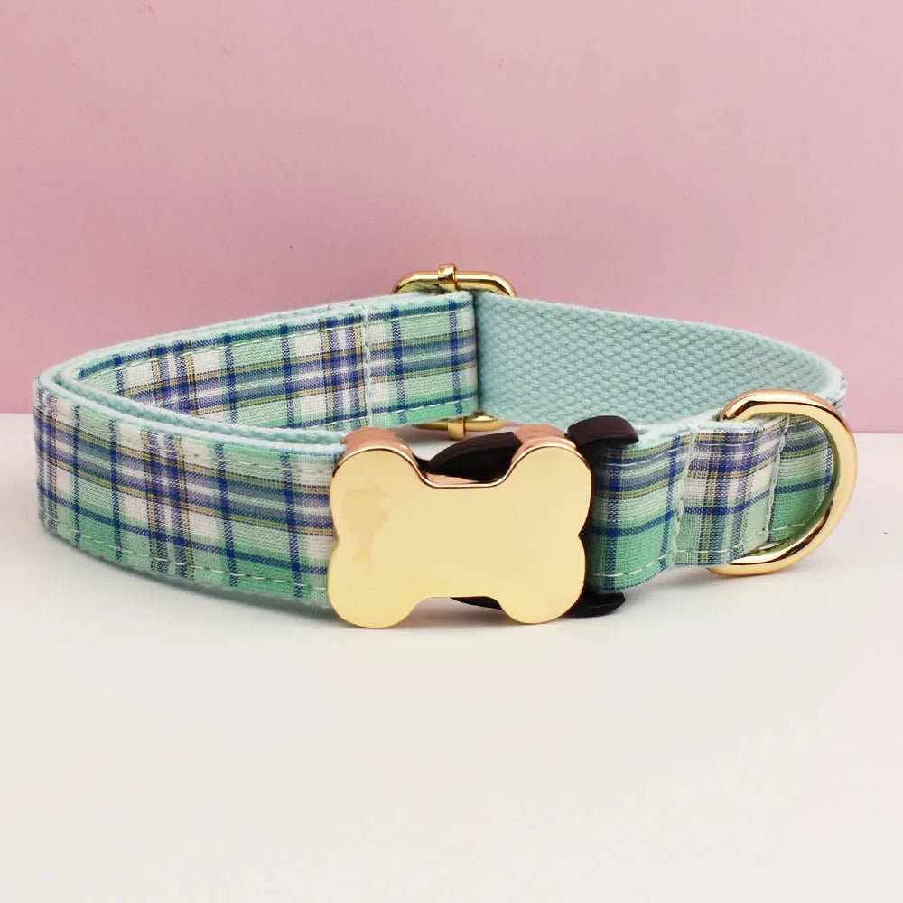 Custom Design Logo Plaid Dog Collar High Quality Cotton Pet Accessories Personalized Lead Your Dog Stand out in Style