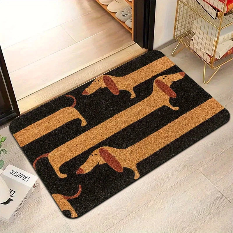 Funny Dachshund Print Non-Slip Doormat, Durable Machine Washable