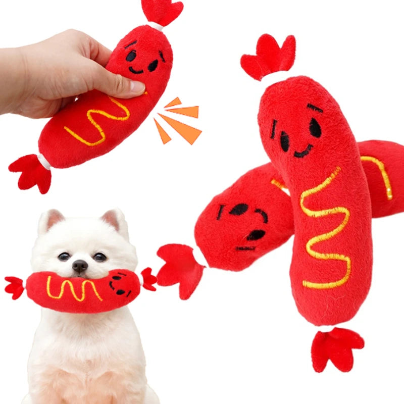 Hot Dog Squeaky Chew Plush Toy