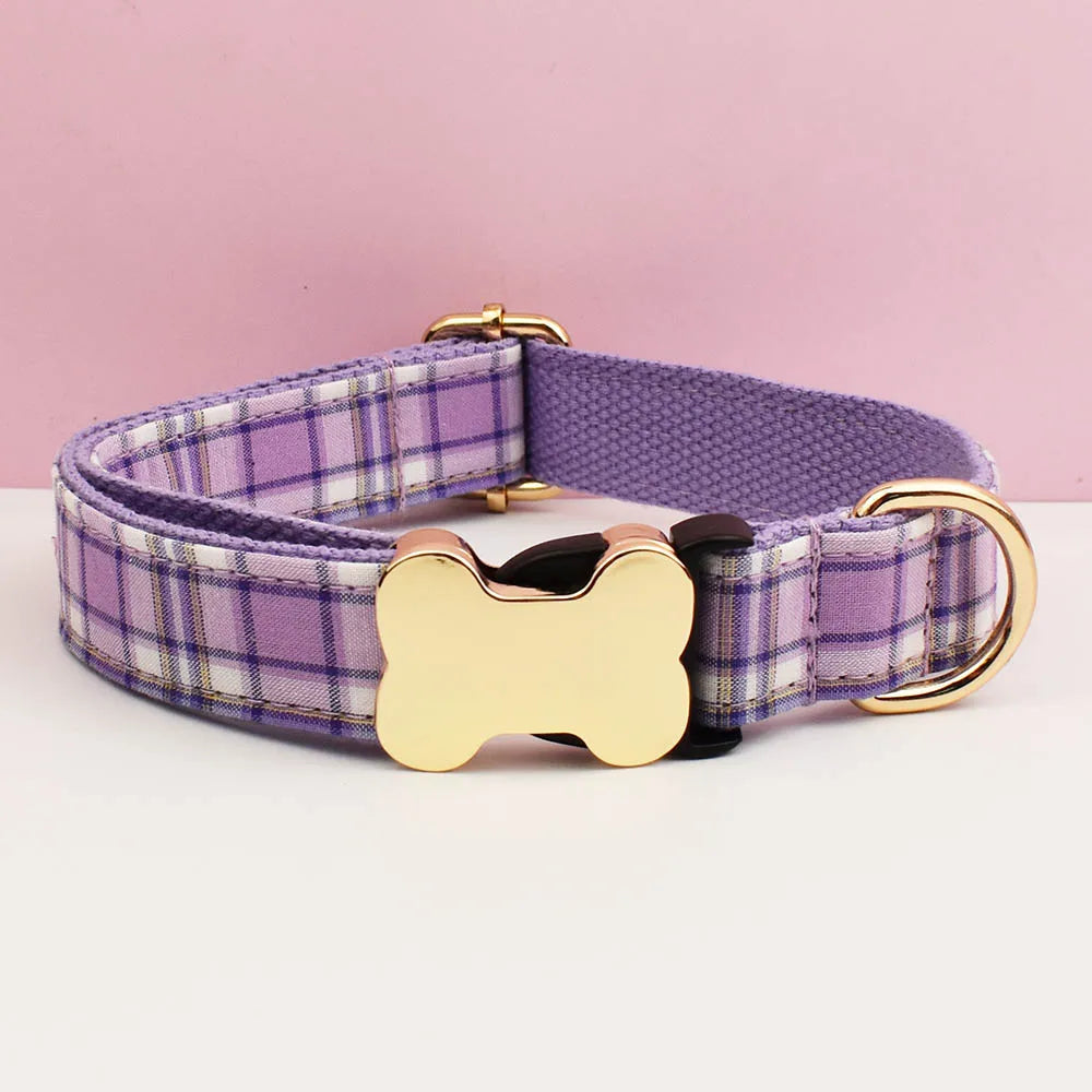 Custom Design Logo Plaid Dog Collar High Quality Cotton Pet Accessories Personalized Lead Your Dog Stand out in Style