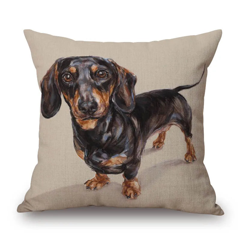 Hand Painting Dachshund Cushion Covers Rose Flower Sausage Dog Keep Calm And Hug Pillowcase Decorative Pillows For Sofa