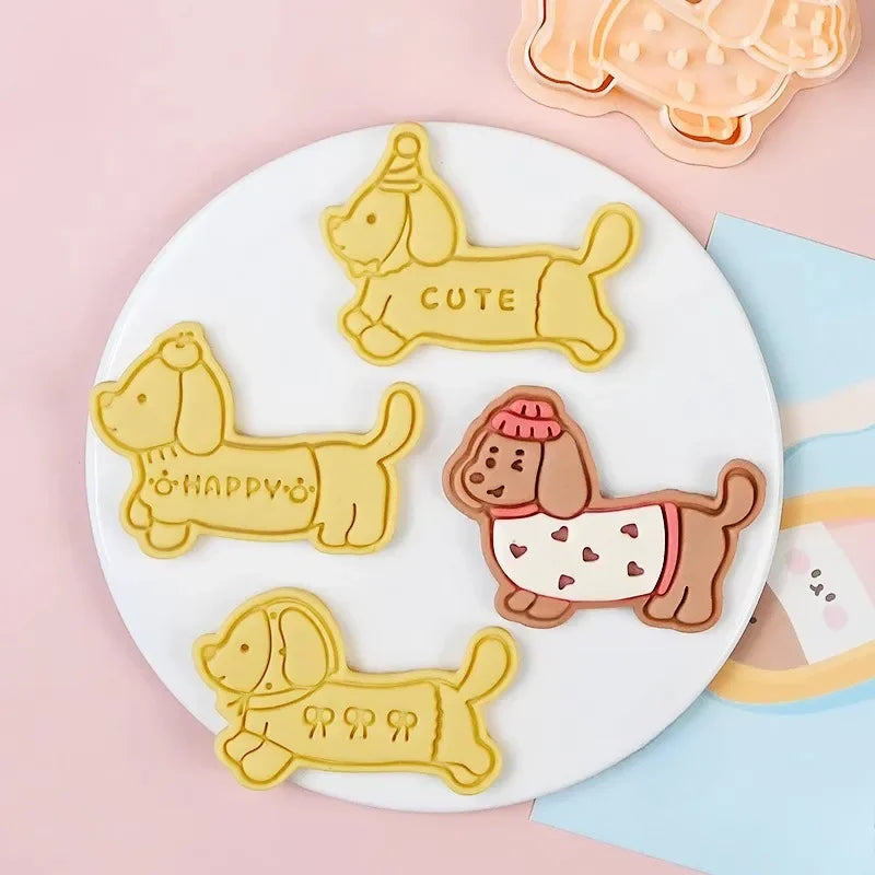 Dachshund Cookie Cutters Stamp Embosser for Biscuit Pastry Baking Cookie Molds