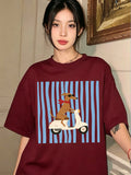 Dachshund Dog Scooter Prints T-Shirts Cotton Womens Summer Short Sleeve T Shirts Basic Soft Oversized Tops Casual O-Neck Clothes