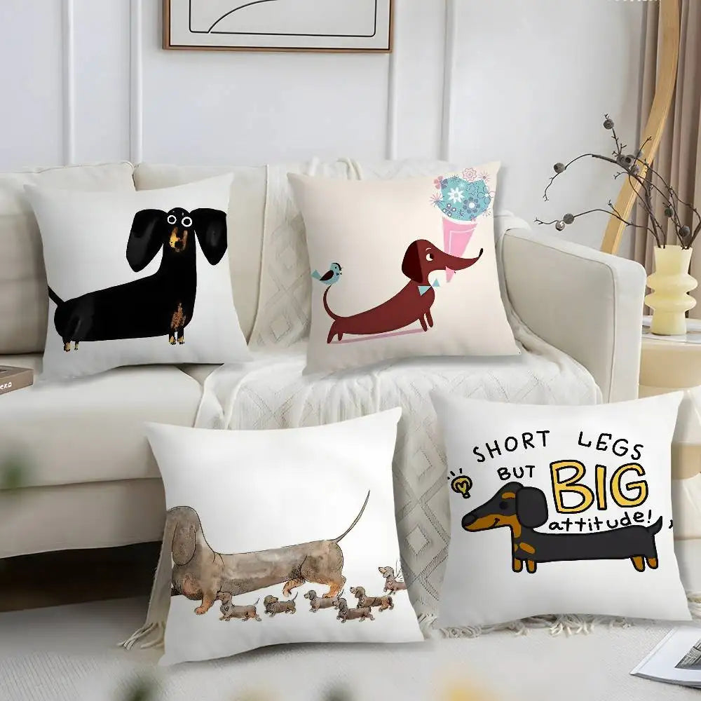Cute Dachshund Dog Cushion Case Square Throw Pillow Covers