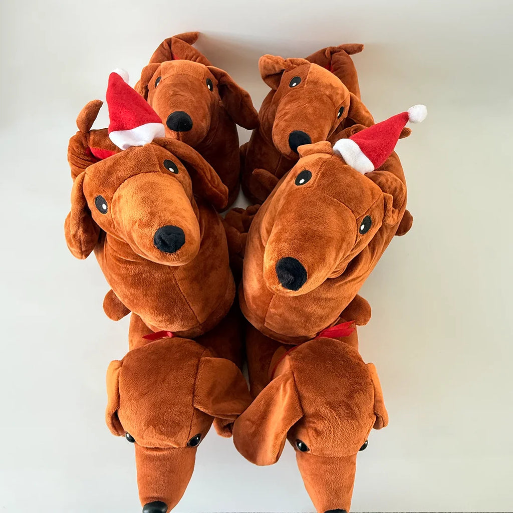 New Dachshund Plush Slippers Cute Dog Stuffed Shoes Fun Animals House Slippers Women Men Indoor Shoes Christmas Gifts
