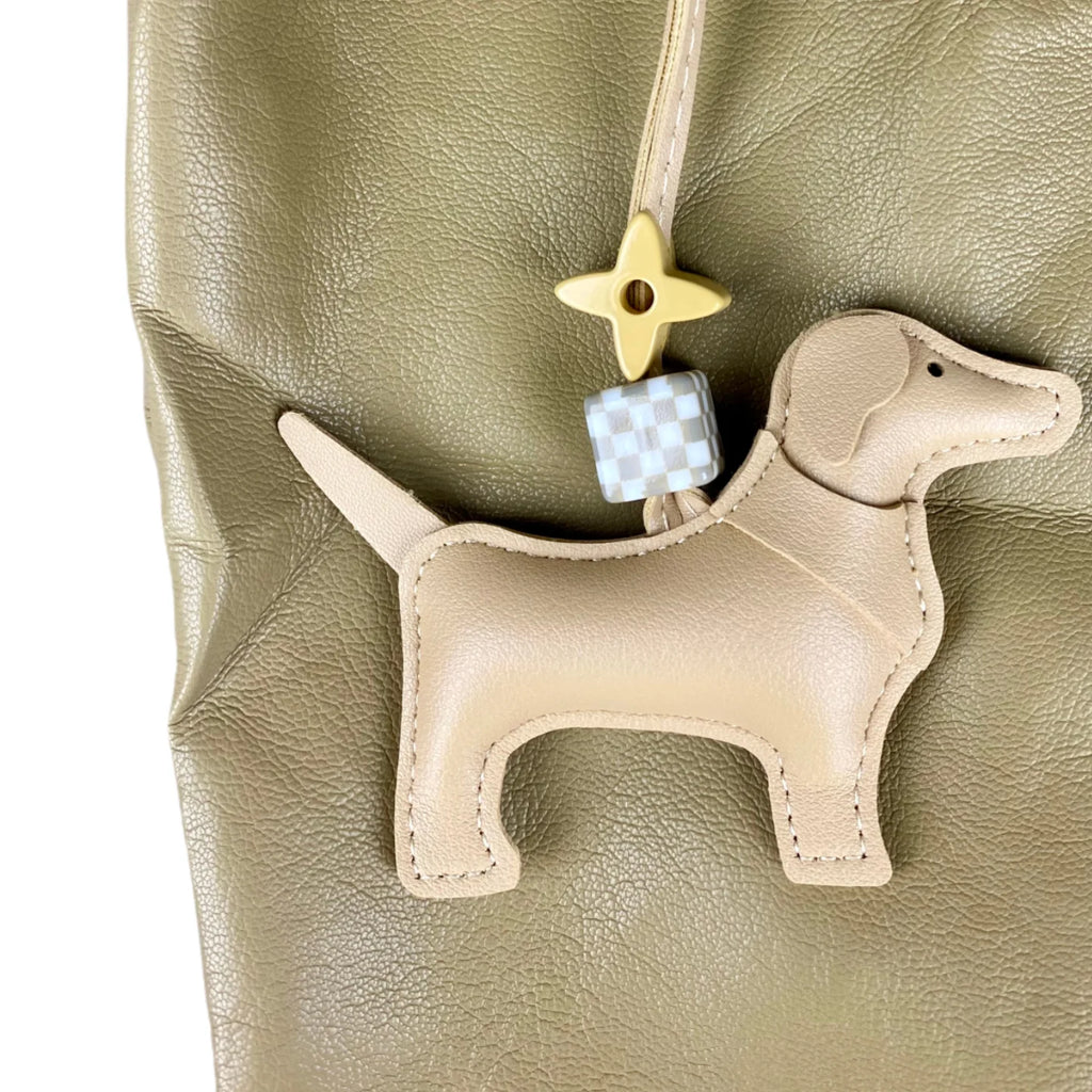 Handcrafted Leather Hound Dog Bag Charm/Keychain - Premium Craftsmanship, 7 Versatile Colors with Elegant Bead Accent-PU Leather