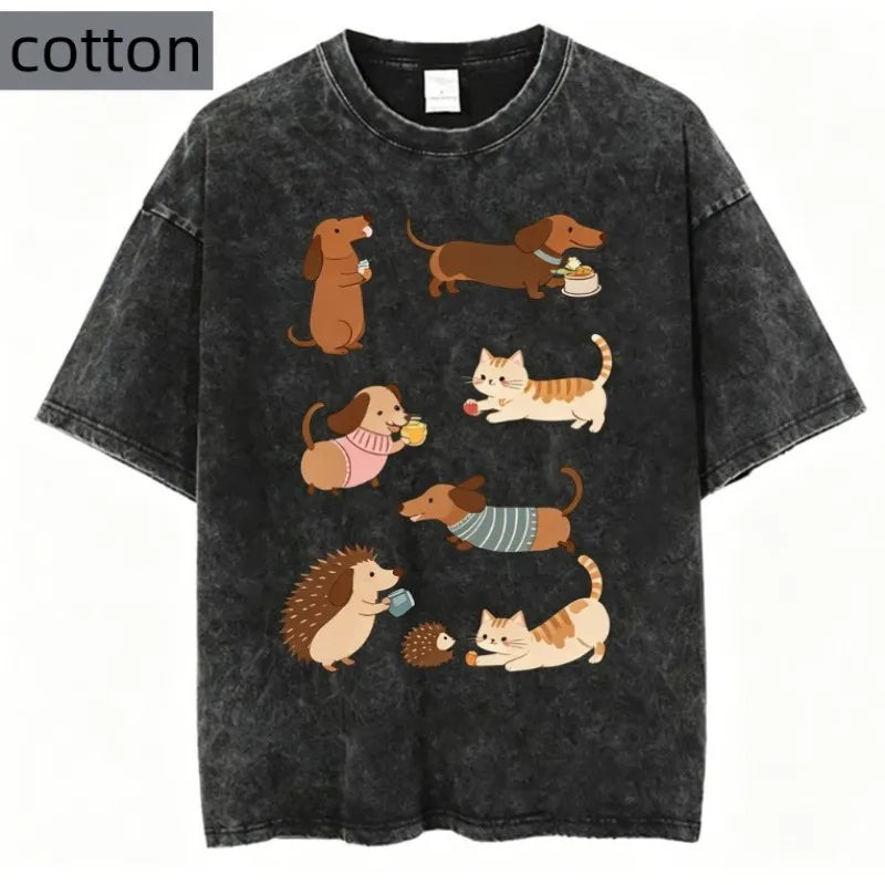 Dachshund Dog Graphic T Shirt Women Pure Cotton Cute Sausage Dog Print Tee
