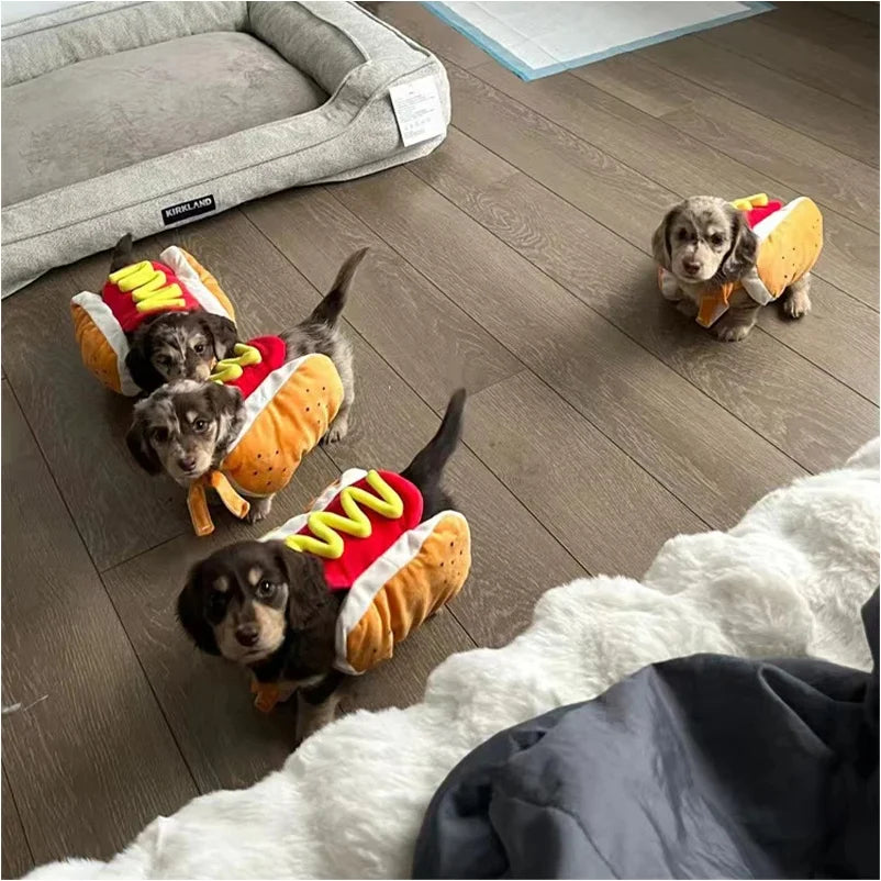Funny Halloween Dog Costumes Hot Dog Shaped Dachshund Sausage Adjustable Clothes Pet Apparel Dressing Up Cat Party Costume Suit