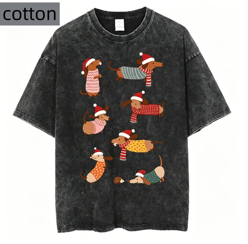 Dachshund Dog Graphic T Shirt Women Pure Cotton Cute Sausage Dog Print Tee