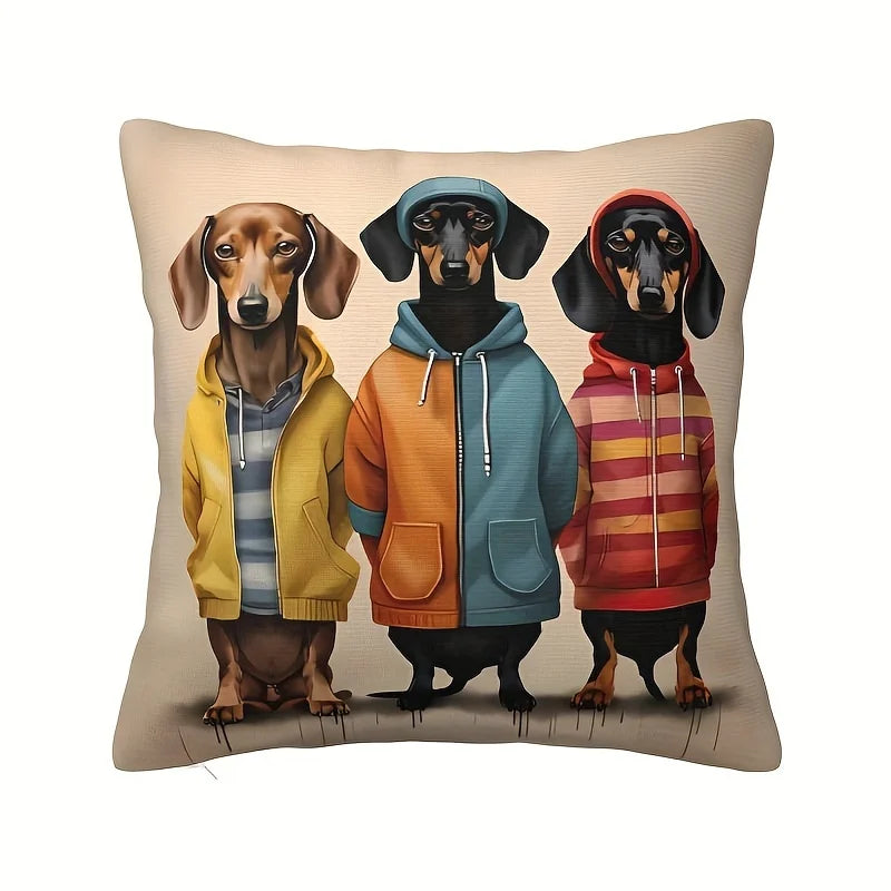 Cute Dachshund Dogs in Hoodies Throw Pillow Cover Cushion Case
