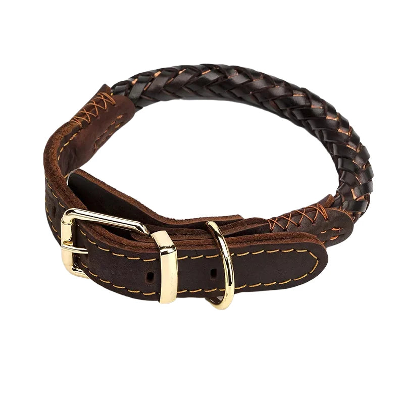 Braided Real Leather Dog Collar