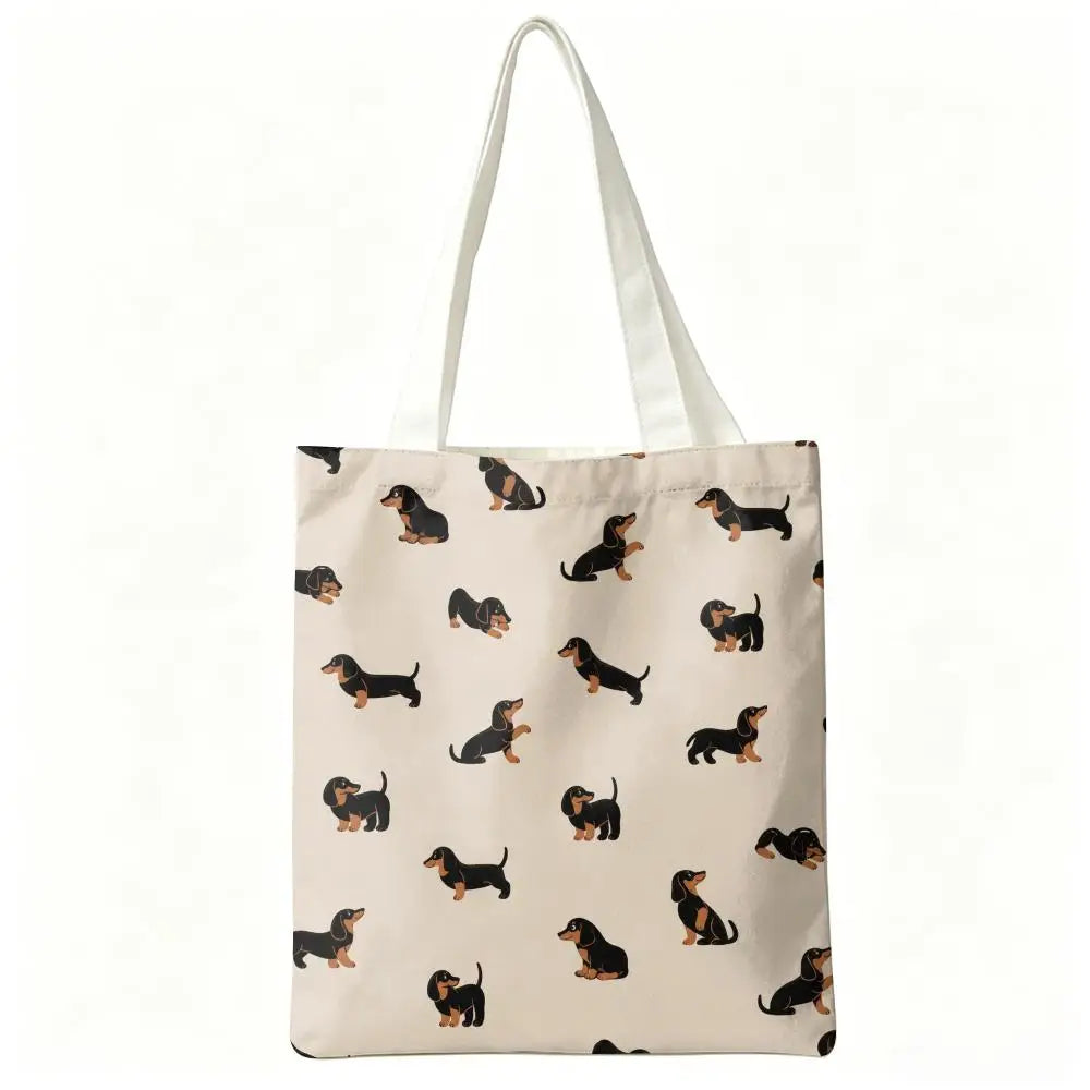 Cute Dachshund Art Canvas Double-Sided Print Tote Bag Large Capacity