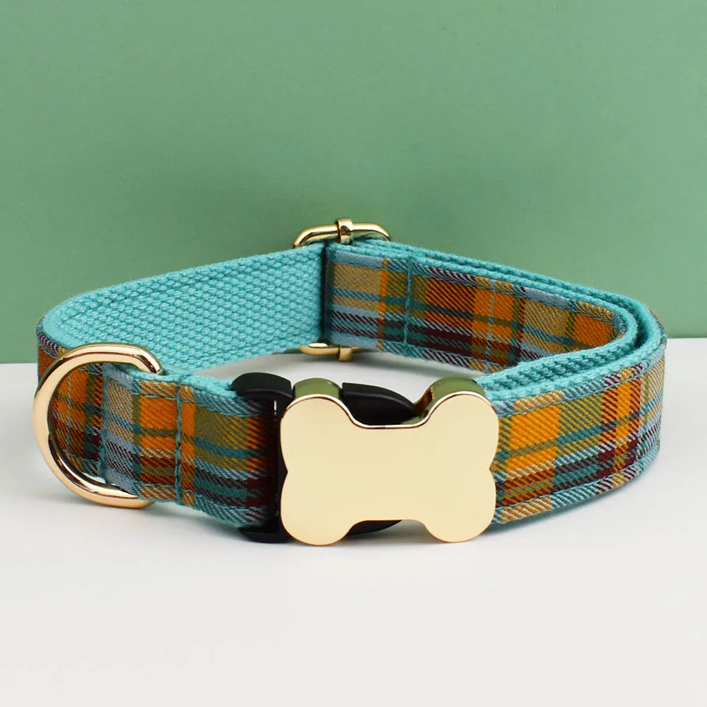 Custom Design Logo Plaid Dog Collar High Quality Cotton Pet Accessories Personalized Lead Your Dog Stand out in Style