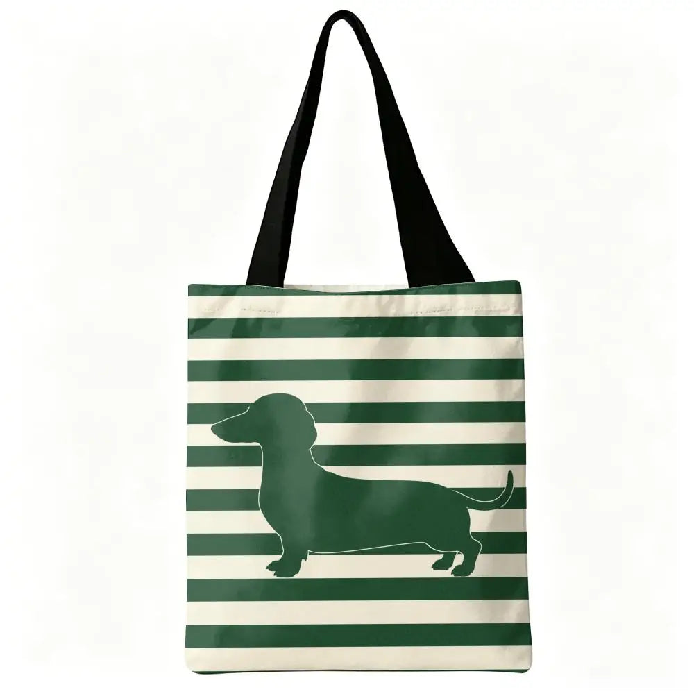Cute Dachshund Art Canvas Double-Sided Print Tote Bag Large Capacity