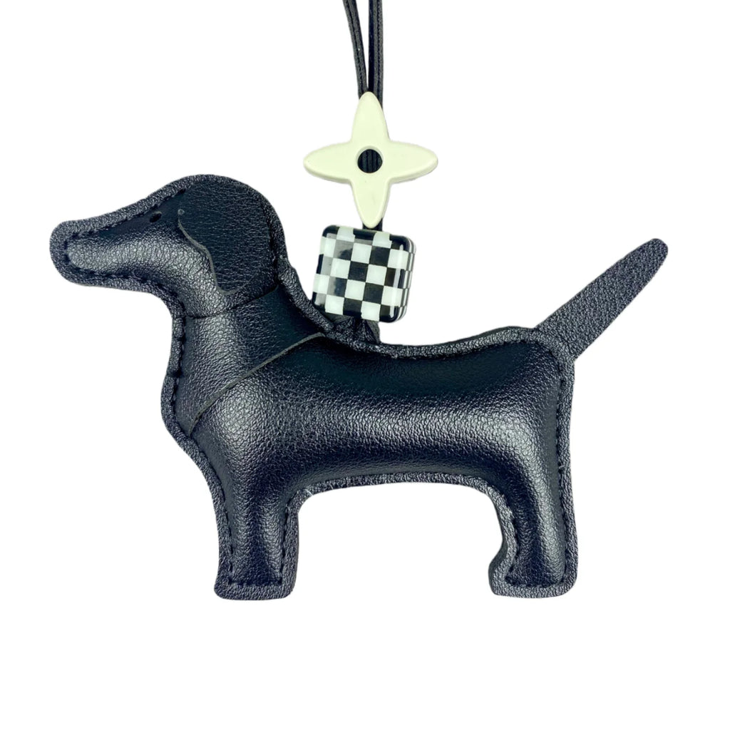 Handcrafted Leather Hound Dog Bag Charm/Keychain - Premium Craftsmanship, 7 Versatile Colors with Elegant Bead Accent-PU Leather