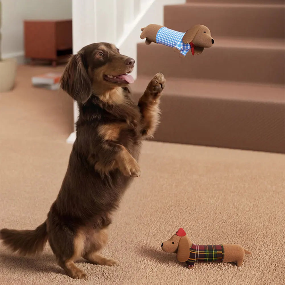 Dachshund Dog Squeaky Plush Toy Soft Cuddly Small Dog Shape Pet Supply Boredom Relief Teeth Cleaning Chewing Playtime