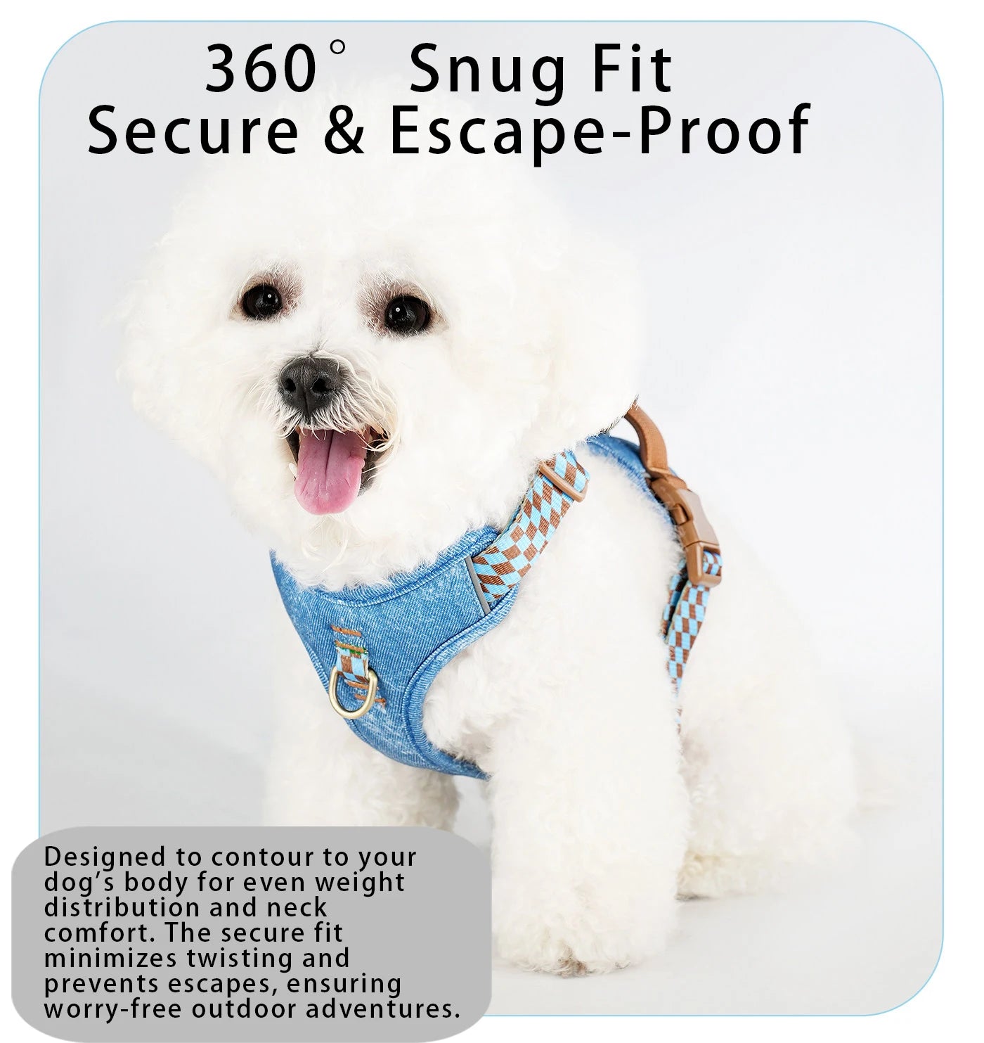 Fashion Denim Dog Harness, No-Pull Front Clip, Adjustable 4 Buckles, Reflective Handle Vest, Breathable Mesh for Small Medium