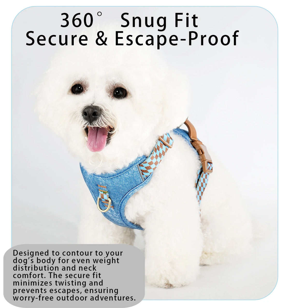 Fashion Denim Dog Harness, No-Pull Front Clip, Adjustable 4 Buckles, Reflective Handle Vest, Breathable Mesh for Small Medium