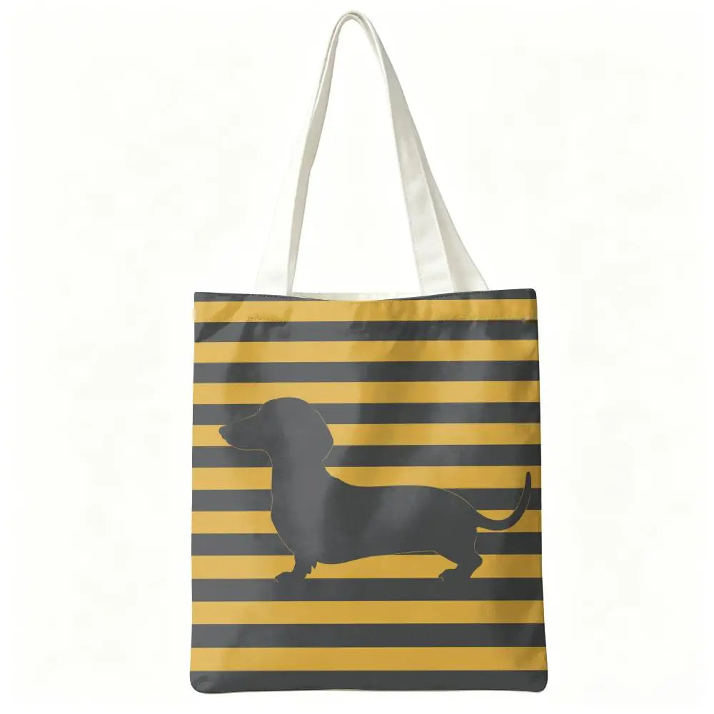 Cute Dachshund Art Canvas Double-Sided Print Tote Bag Large Capacity