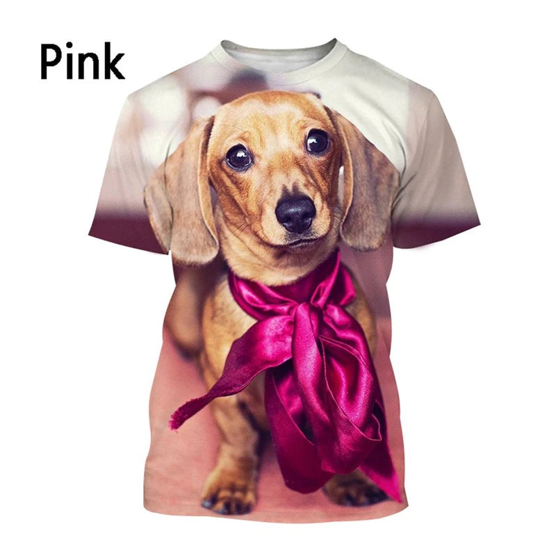 Cute Dachshund Graphic T-shirt Mens short sleeved Tees