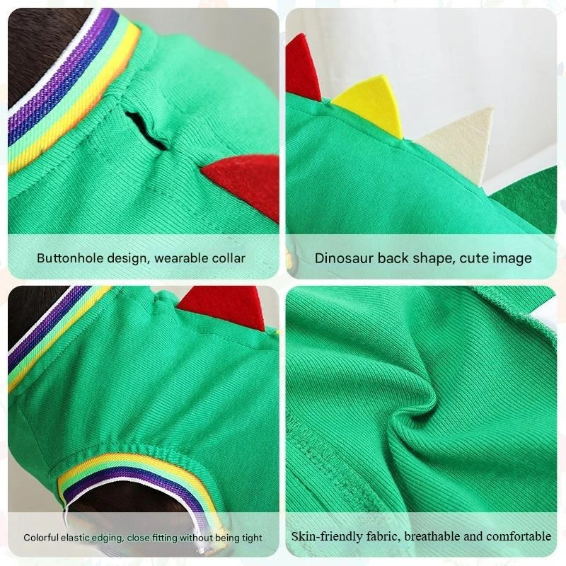 Dachshund Dinosaur Vest, Blue/Green S/M/L, Cute Pet Costume, Breathable Four-Legs Outfit for Small Dogs