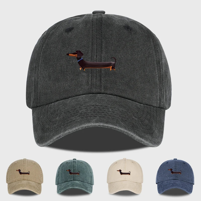 Dachshund Print Washed Baseball Cap Adorable Retro Dog-Themed Style Perfect for Outdoor Walks and Pet Gatherings The Ideal Gift