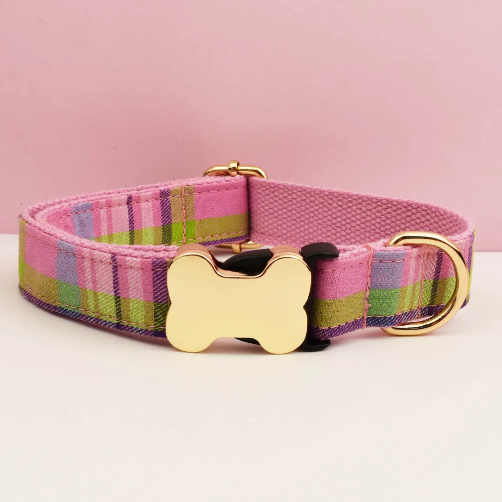 Custom Design Logo Plaid Dog Collar High Quality Cotton Pet Accessories Personalized Lead Your Dog Stand out in Style