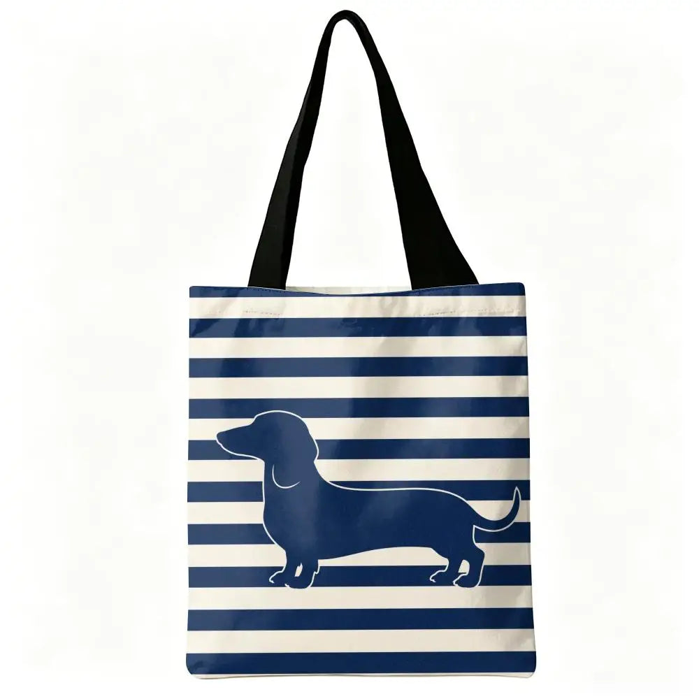 Cute Dachshund Art Canvas Double-Sided Print Tote Bag Large Capacity