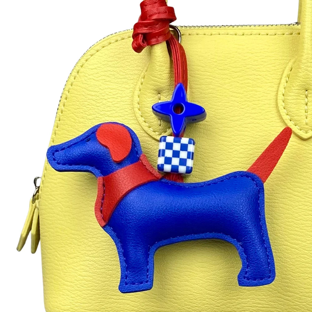 Handcrafted Leather Hound Dog Bag Charm/Keychain - Premium Craftsmanship, 7 Versatile Colors with Elegant Bead Accent-PU Leather