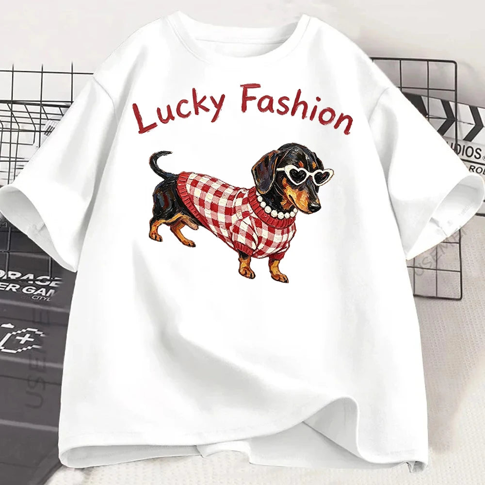 Dog Graphic T Shirt Women Dachshund Print Tee Casual Summer Short Sleeve Fashion Cute Top  Gothic T Shirt Women Clothing